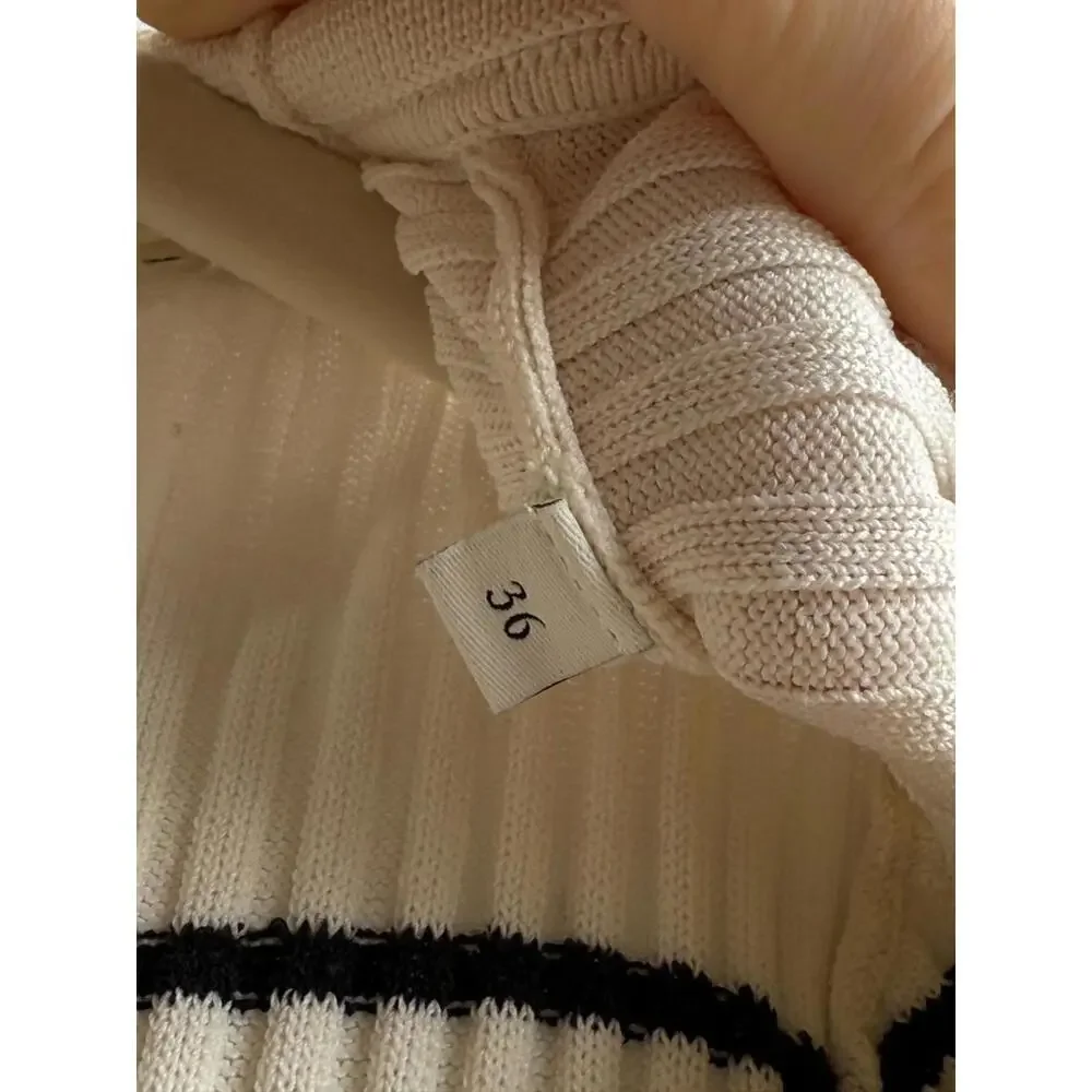 Sandro White Striped Knit Maxi Dress Size 36 with Fabric Pull - Picture 7 of 10